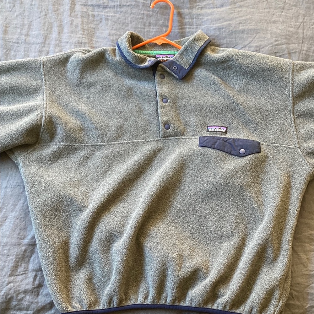 Patagonia Gray Fleece Pullover Sweater with Standing Collar